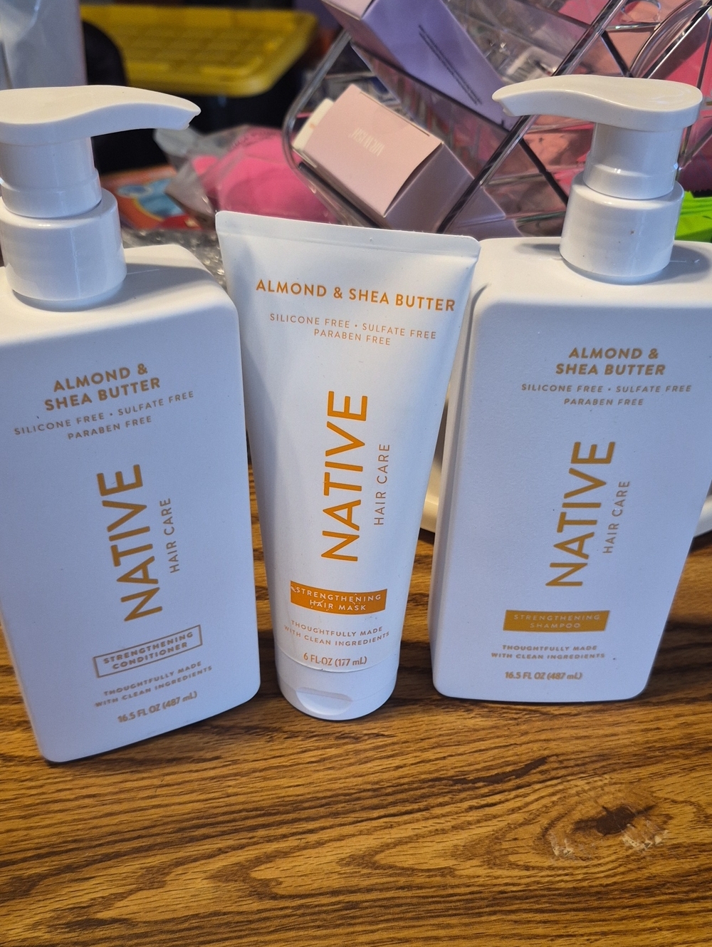 Native Almond & Shea Butter Hair Care Trio - White with Gold Accents